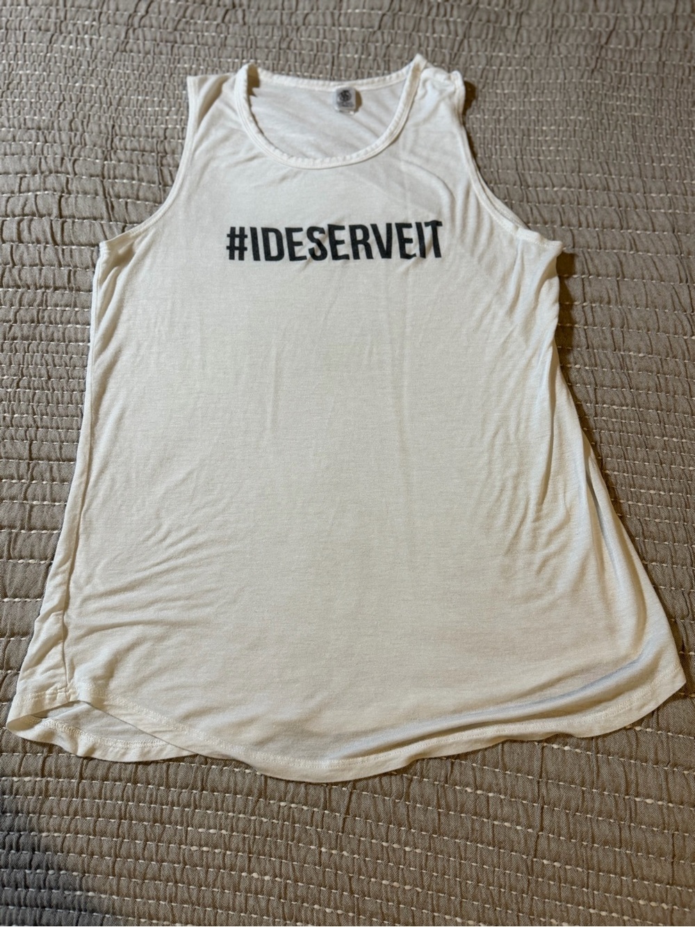 Body Rags Clothing Co #IDESERVEIT Graphic Muscle Tank Top White Medium